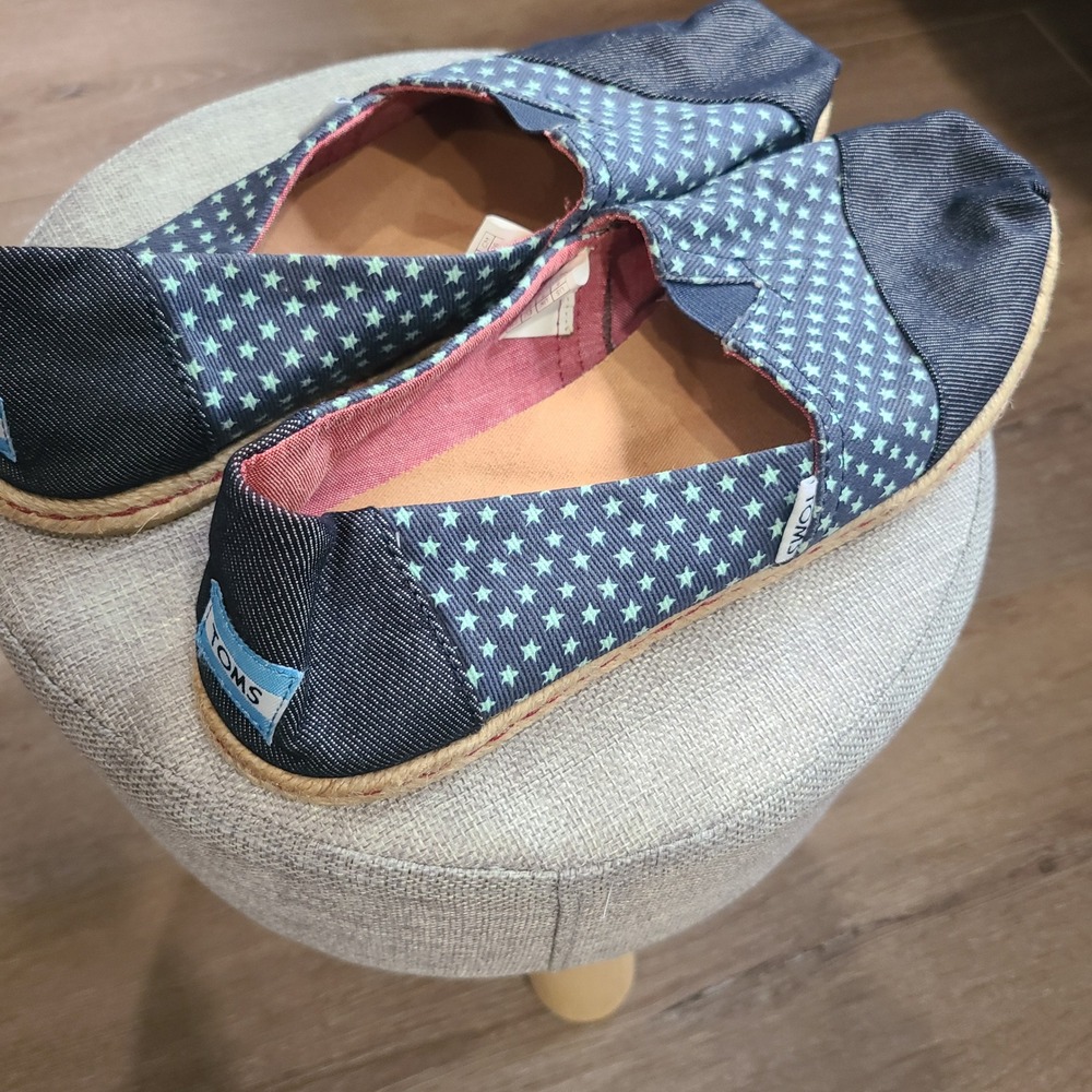 TOMS Alpargata Blue Denim Mint Green Star Print Slip On Shoes Womens‎ 9 - Picture 4 of 15